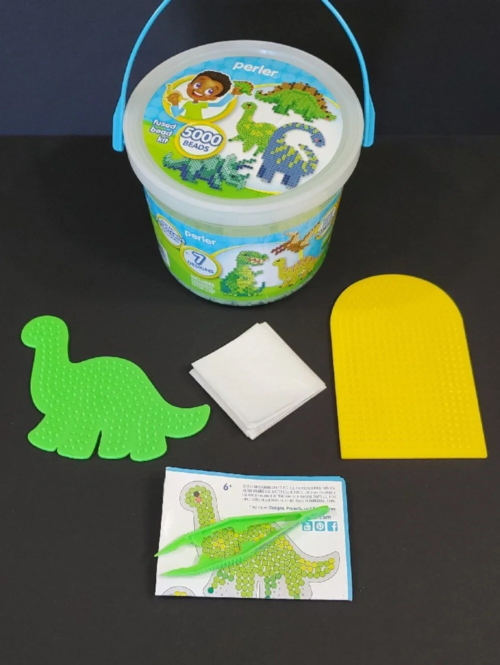Dinosaur Glow In The Dark Perler Beads Craft Bucket & Pegboards
